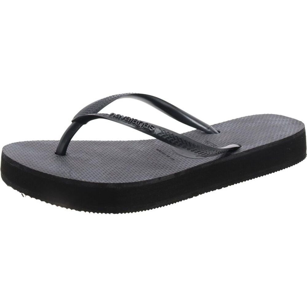 Havaianas Womens Black Platform Flip-Flop Embossed Slide Sandals Shoes
